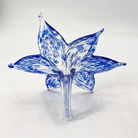 Set of 4 Vintage Murano Blown Glass Flowers Red Green Blue - Picture 5 of 16